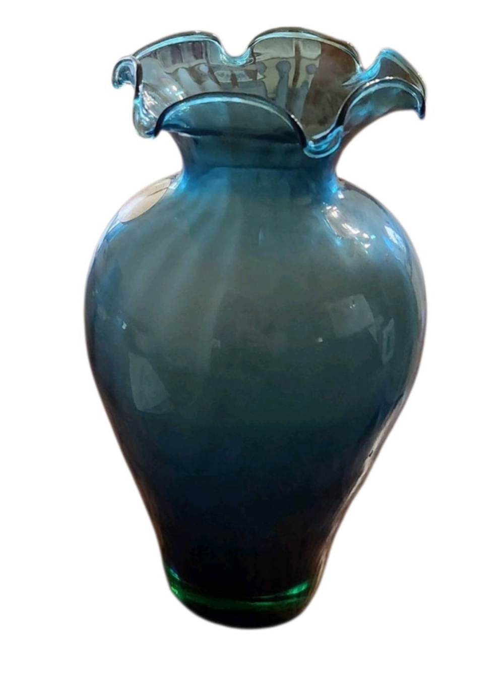 Murano Style Crystal Clear Glass Made in Italy Indigo Blue Ruffled Vase
